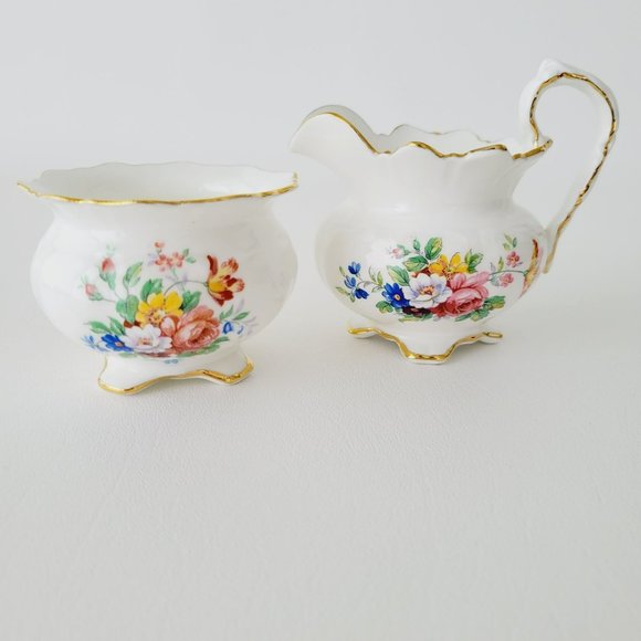 Vintage Aynsley Demitasse Floral 4fl. oz. Footed Creamer & Sugar Bowl, England - Picture 2 of 15
